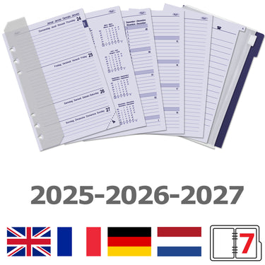 6301-25-26-27 210 x 144 mm A5 Planificateur Recharges 1 jour par page Terminée 2025 2026 2027 NL EN